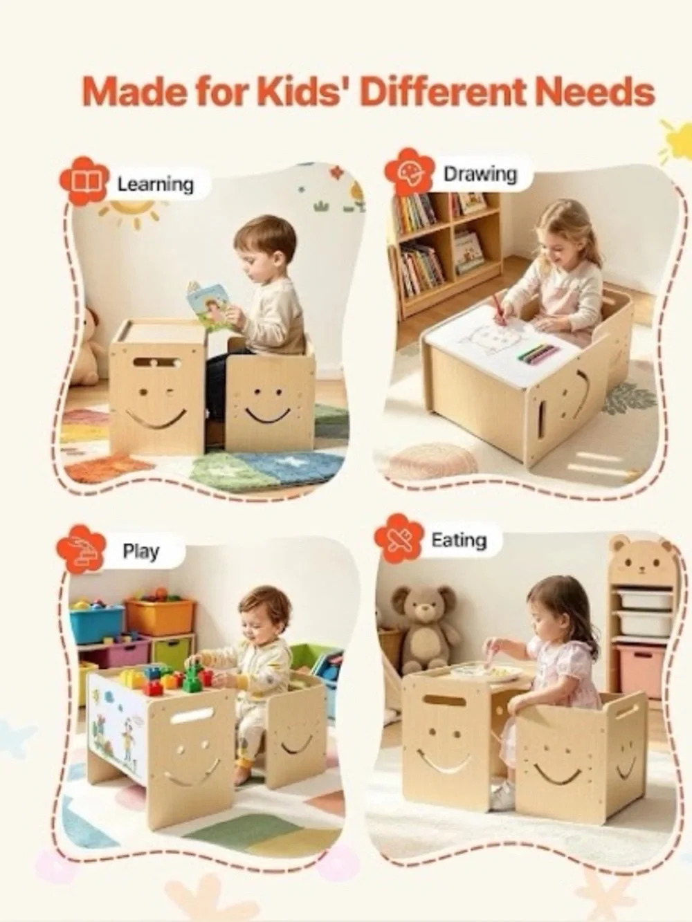 Personalized Montessori Table /Chair Weaning 3 Heights W/Whiteboard Keepsake